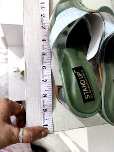 Green 💚 Block Heel Slides, Clear Straps,