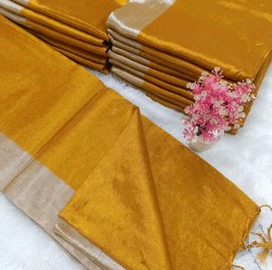 Vibrant Yellow tissue Saree