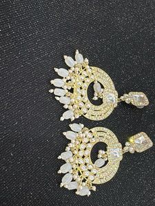 Exquisite Gold Jhumka Earrings with White REAL Y2k