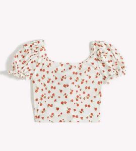 Cute Floral Print Puff Sleeve Top