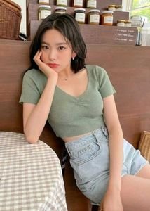 New with tag Korean Chic V-Neck Cropped Ribbed Top