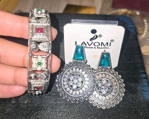 oxidised silver earrings & kada bracelet
