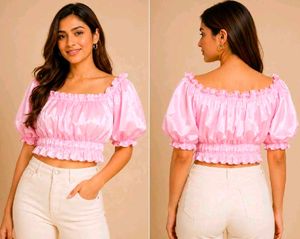 Pink Puff Sleeve Off-Shoulder Top