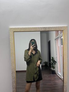 Olive Green Button-Up Tunic Shirt