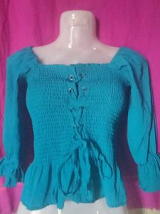 sea green Long Sleeve Corset Top