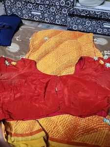 SATYAPUAL Orange Saree With Beaded Flowe