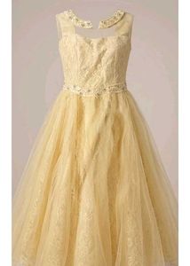 Elegant Yellow Lace Evening Gown