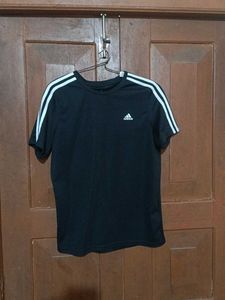 Adidas Black T-Shirt with White Stripes