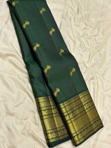 Elegant Green &amp; Gold Silk Saree