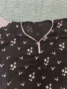 Black Floral Print Kurta