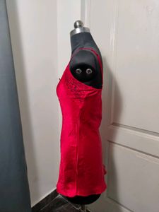 Silky Red Nightgown with Lace Trim