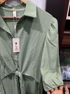 Sage Green Tie-Front Shirt Dress