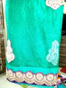 Elegant Green Saree with Gold Embroidery