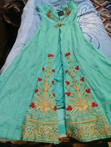 Very Beautiful Seagreen Front Slit Gawn