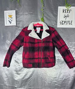 OLD NAVY Cozy Plaid Fleece Moto Jacket