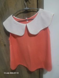 Coral Top with Peter Pan Collar