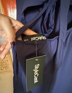 Elegant Navy Blue Maxi Dress with Slit