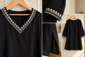 Elegant Black Kurta with White Embroidery