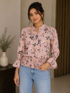Floral Print Smocked Waist Top