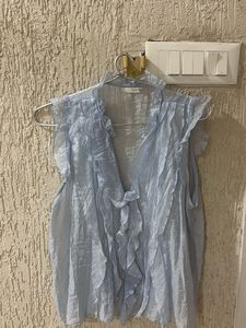 Light Blue Ruffled Sheer Top