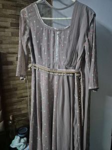 mauve georgette indo- western gown with belt and d