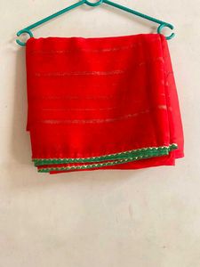 Elegant Red Striped Saree ❤️✨