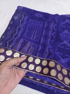 Purple Color Printed Saree With Lace