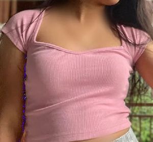 Pink Ribbed Square Neck Crop Top