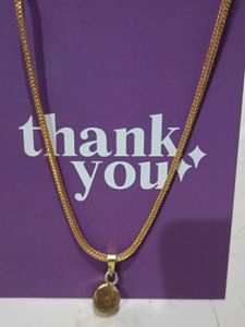 Gold-Tone Chain Necklace with Crystal Pendant