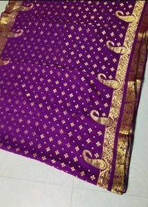 Purple Silk Saree with Gold Print