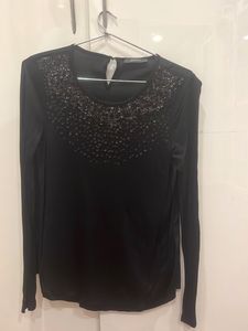 Sequined Black Full Sleeves Top
