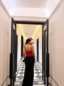 Ruched Red Tube Top with Lace Trim