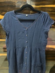 Embroidered Navy Blue Maxi Dress