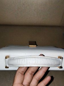 Classic White Structured Handbag with Gold Clasp