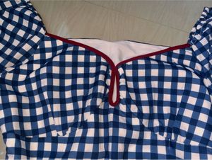 Blue Gingham Off-Shoulder Top