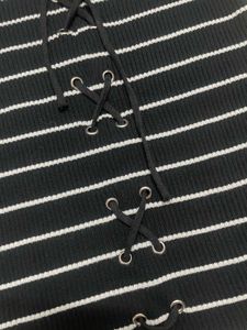Striped Off-Shoulder Lace-Up Top