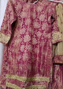 banarsi silk pink garara Set