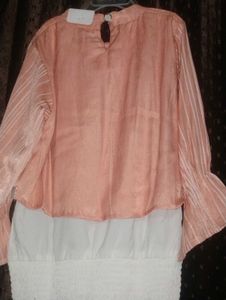 Peach Striped Lace Trim Top