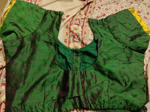 Green Silk Blouse with Yellow Trim