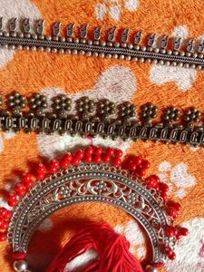 Oxidized Silver Anklets with Red Beads