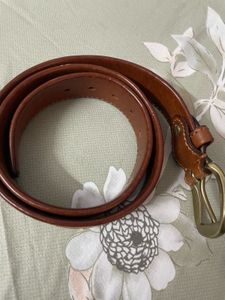 Classic Brown Leather Belt with Brass Buckle
