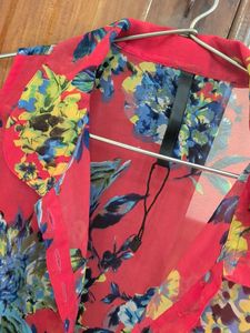 Red Floral Sleeveless Blouse