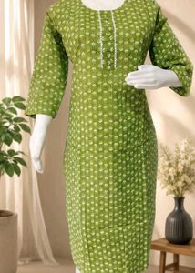Green Printed Cotton Kurta