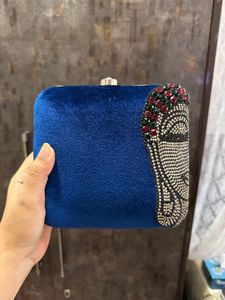 Royal Blue Velvet Embellished Statement Clutch