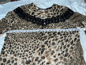 Leopard Print Lace Trim Long Sleeve Top