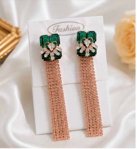 Elegant Green Gemstone Tassel Earrings