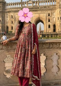 Ethnic Print A-line Frock with Dupatta