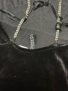 H&amp;m Black Velvet Dress with Chain Straps