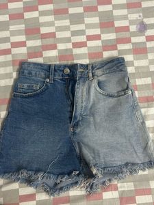 Two-Tone Denim Cut-Off Shorts