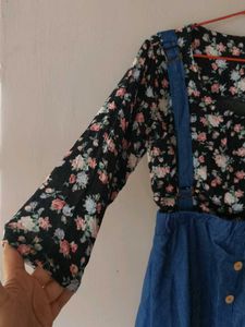 beautiful denim frock with floral inner attached